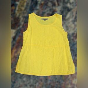 FLAX 100% Linen Sleeveless A-Line Tank Top Women S Yellow Lagenlook Boho Cottage